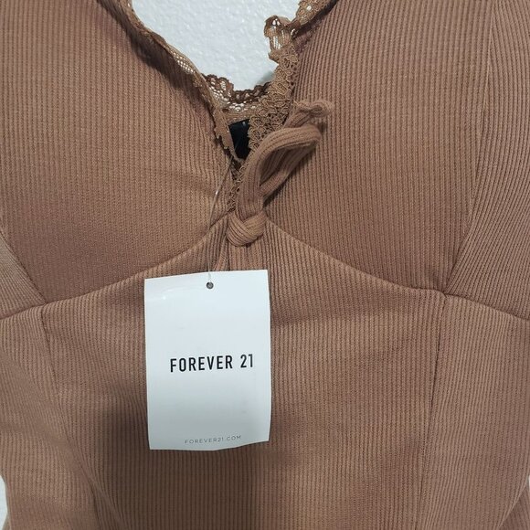 NWT Forever 21 Almost Famous Lace Trim Padded Cami in Cocoa Brown - Size Large - Picture 4 of 8